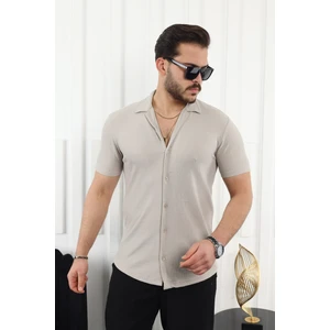 Kendinden Desenli Kısa Kol Keten Gömlek