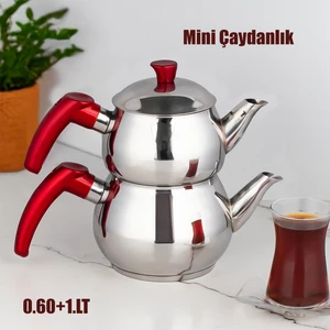 Dayanıklı Mini Boy Paslanmaz Çelik Çaydanlık 0.60+1.00 Lt Çaydanlık Takımı