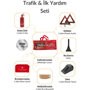 Trafik ve Ilk Yardım Seti - Muayene Uyumlu 1 kg Araç Yangın Tüpü - 2 Adet Reflektör - Silver Pack