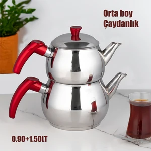 Dayanıklı Orta Boy Paslanmaz Çelik Çaydanlık 0.90+1.50lt Çaydanlık Takımı
