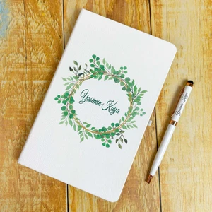 Kişiye Özel Isimli Ajanda Not Defteri ve Tükenmez Kalem Seti , Çiçek Desenli, Termo Deri Kapak, Beyaz Renk 2413W11