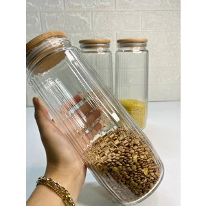 Moda Ozy 3'lü Cam Kavanoz Seti Vakum Kapaklı Büyük Boy Erzak Bakliyat Seti 1500 ml