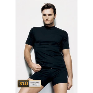 Çift Kaplan Erkek Süprem Amerikan Yaka Siyah T-Shirt 930 3'lü Paket