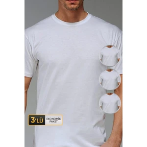 Erkek Süprem Bisiklet Yaka Beyaz T-Shirt 947 3'lü Ekonomik Paket