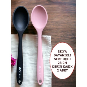 Sert Uçlu Isıya Dayanıklı Yanmaz Yapışmaz Silikon 28 cm Kaşık Seti 2 Adet