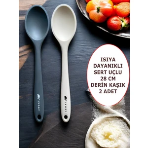 Sert Uçlu Isıya Dayanıklı Yanmaz Yapışmaz Silikon 28 cm Kaşık Seti 2 Adet