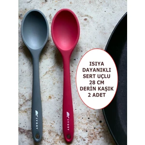 Sert Uçlu Isıya Dayanıklı Yanmaz Yapışmaz Silikon 28 cm Kaşık Seti 2 Adet