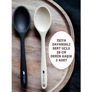 Sert Uçlu Isıya Dayanıklı Yanmaz Yapışmaz Silikon 28 cm Kaşık Seti 2 Adet
