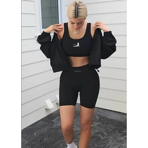 Kadın Yüksek Bel Toparlayıcı Crop ve Şort Tayt Takım Spor Slim Fit Dalgıç Kumaş