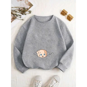 Kadın Fermuarlı Bebek Baskılı Hamile Oversize Sweatshirt, Doğum, Anne Hediyelik Ürün