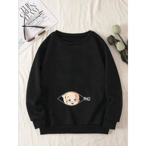 Kadın Fermuarlı Bebek Baskılı Hamile Oversize Sweatshirt, Doğum, Anne Hediyelik Ürün