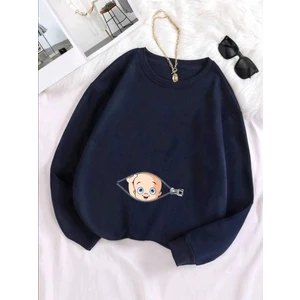Kadın Fermuarlı Bebek Baskılı Hamile Oversize Sweatshirt, Doğum, Anne Hediyelik Ürün