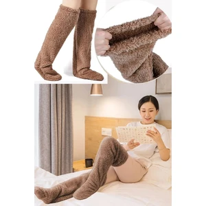 Sauna Suit Kadın Peluş Uyku Çorabı Diz Üstü Oda Çorabı Ayak Isıtıcı Kahverengi Uzun Çorap XS - S - M - L - XL