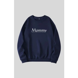 Kadın Mommy Baskılı Hamile Oversize, Doğum, Anne Hediyelik Ürün Bisiklet Yaka Sweatshirt