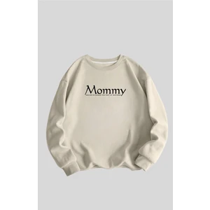 Kadın Mommy Baskılı Hamile Oversize, Doğum, Anne Hediyelik Ürün Bisiklet Yaka Sweatshirt