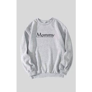 Kadın Mommy Baskılı Hamile Oversize, Doğum, Anne Hediyelik Ürün Bisiklet Yaka Sweatshirt