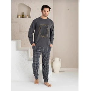 Uzun Kollu Erkek Ekose Alt ve Üst Pijama Takımı %100 Pamuklu 4 Mevsim