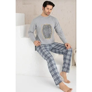 Uzun Kollu Erkek Ekose Alt ve Üst Pijama Takımı %100 Pamuklu 4 Mevsim