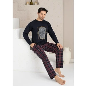 Uzun Kollu Erkek Ekose Alt ve Üst Pijama Takımı %100 Pamuklu 4 Mevsim