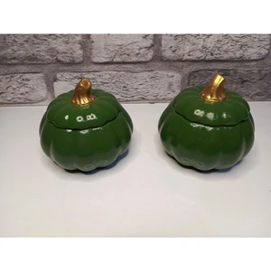  2 Li Büyük  Kabak Figürlü Sunumluk Lokumluk Şekerlik , Baharatlık ,saklama Kabı Yeşil