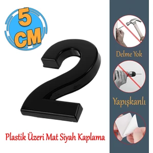 Yapışkanlı Kapı Numarası Küçük Boy 50 mm 5 cm Numara 2 Rakam Iki Sayısı Siyah Renk Numaralar 1 Adet