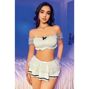 Hotflirt Nightlight 3673 Kadın Beyaz Fantezi Etekli Denizci Kostümü - Beyaz - S-M