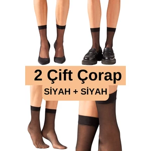 Kadın Siyah Fit 15 İnce Parlak 2'li Tül Soket Çorap