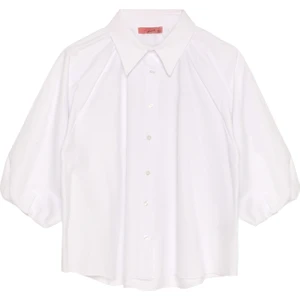 Balon Kol Detaylı Düğmeli Gömlek Beyaz