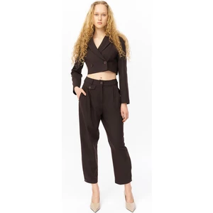 Pile Detaylı Jogger Pantolon Kahverengi