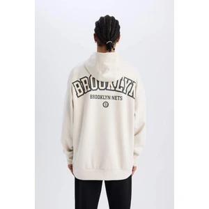 NBA Brooklyn Nets Oversize Geniş Kalıp Kapüşonlu Sırt Baskılı Skuba Dalgıç Kumaş Sweatshirt D6711AX25SP