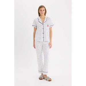 Pijama Takımı Kısa Kollu Düğmeli Üst Esnek Belli Uzun Altı-Fall in Love D8455AX25SP