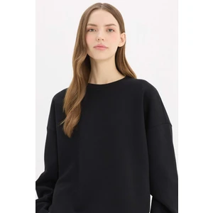 Oversize Geniş Kalıp Bisiklet Yaka Basic Düz Kalın Sweatshirt Y1346AZ25SP