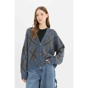 Regular Fit V Yaka Baklava Desen Düğmeli Triko Hırka F0062AX24CW