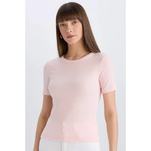 Slim Fit Dar Kesim Bisiklet Yaka Basic Düz Fitilli Kaşkorse Kısa Kollu Tişört C0097AX25SP