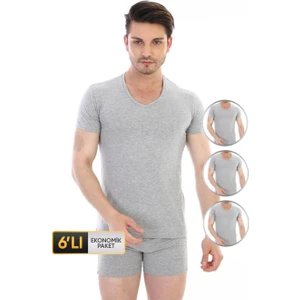 Erkek Elastanlı V Yaka Gri T-Shirt 3'lü Ekonomik Paket 956