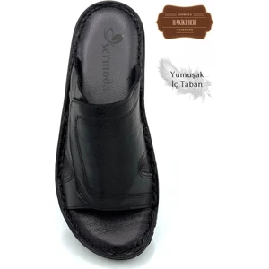 Gerçek Deri Erkek Terlik Hafif Terlik Deri C Siyah