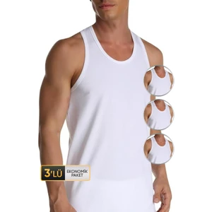 Çift Kaplan Erkek Elastanlı Spor Beyaz Atlet 916 3'lü Ekonomik Paket