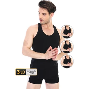 Çift Kaplan Erkek Ribana Spor Siyah Atlet 915 3'lü Ekonomik Paket