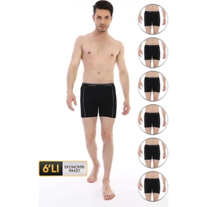 Erkek Elastanlı Biyeli Siyah Uzun Boxer 855 6'lı Ekonomik Paket