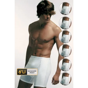 Erkek Elastanlı Biyeli Beyaz Uzun Boxer 855 6'lı Ekonomik Paket