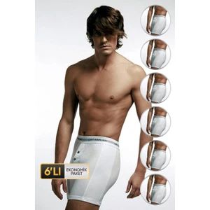Erkek Elastanlı Biyeli Beyaz Boxer Şort 880 6'lı Ekonomik Paket