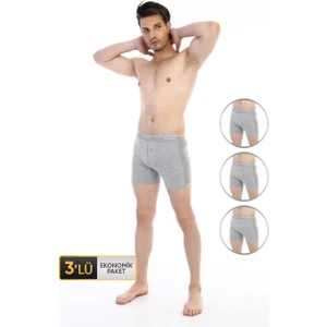 Erkek Elastanlı Biyeli Gri Melanj Boxer Şort 880 3'lü Ekonomik Paket