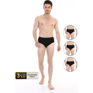 Erkek Elastanlı Siyah Slip 887 3'lü Ekonomik Paket