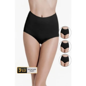 Kadın Elastanlı Yüksek Bel Siyah Külot 665 3'lü Ekonomik Paket