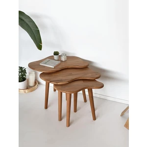Fagus Wood Masif Doğal Ahşap 3'lü Zigon Bulut Sehpa Seti