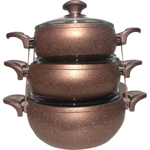 Özkent 6 Parça Granit Güveç Tencere Seti Cam Kapaklı Rose Gold