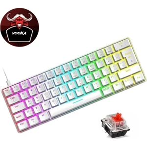 Vooka Trol Red Switch Mini Rgb Oyun Klavyesi Gaming Mekanik 62 Tuşlu 18 Rgb LED USB Tip-C Kablosu Beyaz
