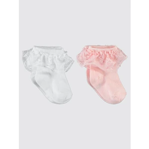 Civil Baby Kız Bebek 2'li Çorap Set 6-18 Ay Beyaz-Pembe