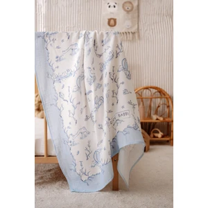 Çift Katlı Müslin Bebek Örtüsü - Toile De Jouy / Mavi