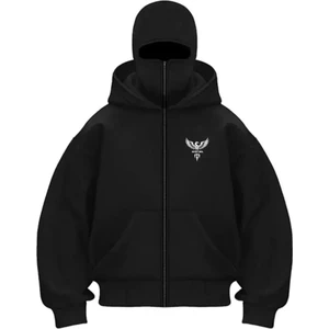 3 Iplik ( Kalın ) Şardonlu ( Içi Pamuklu ) Kar Maskeli Kapüşonlu Oversize Hırka